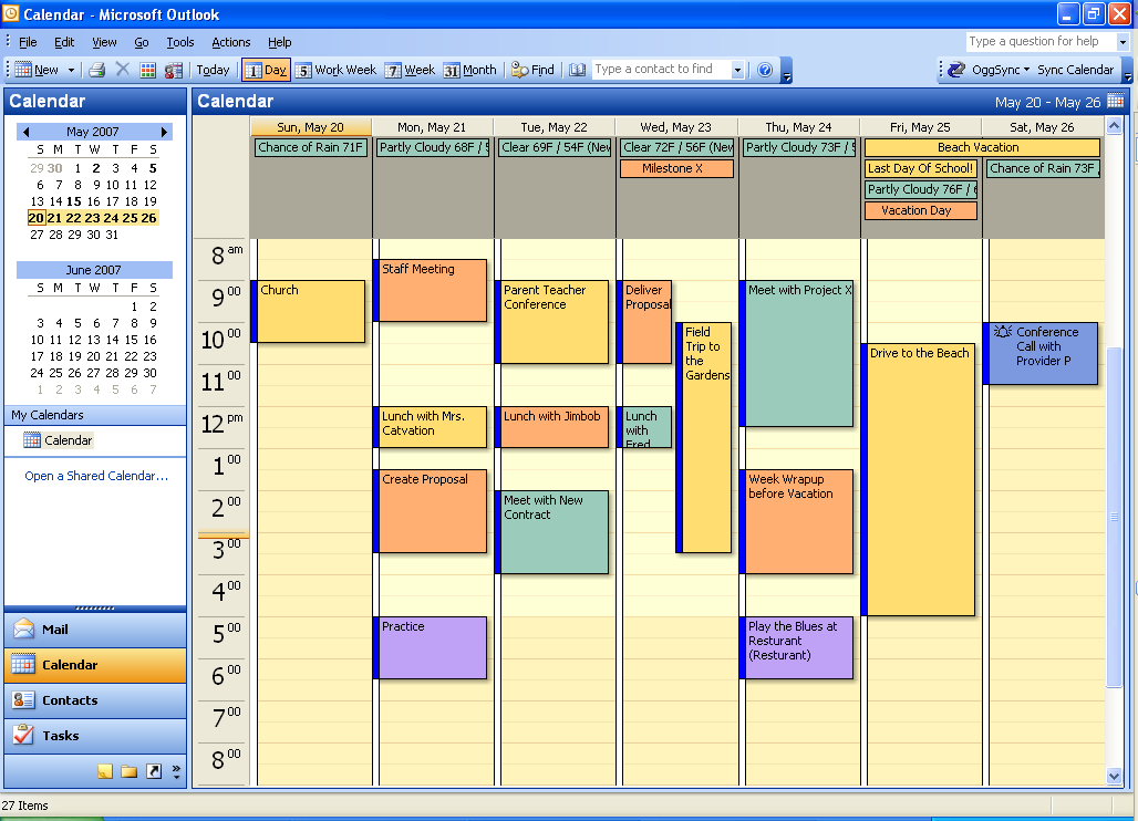 calendarios en Outlook 2003